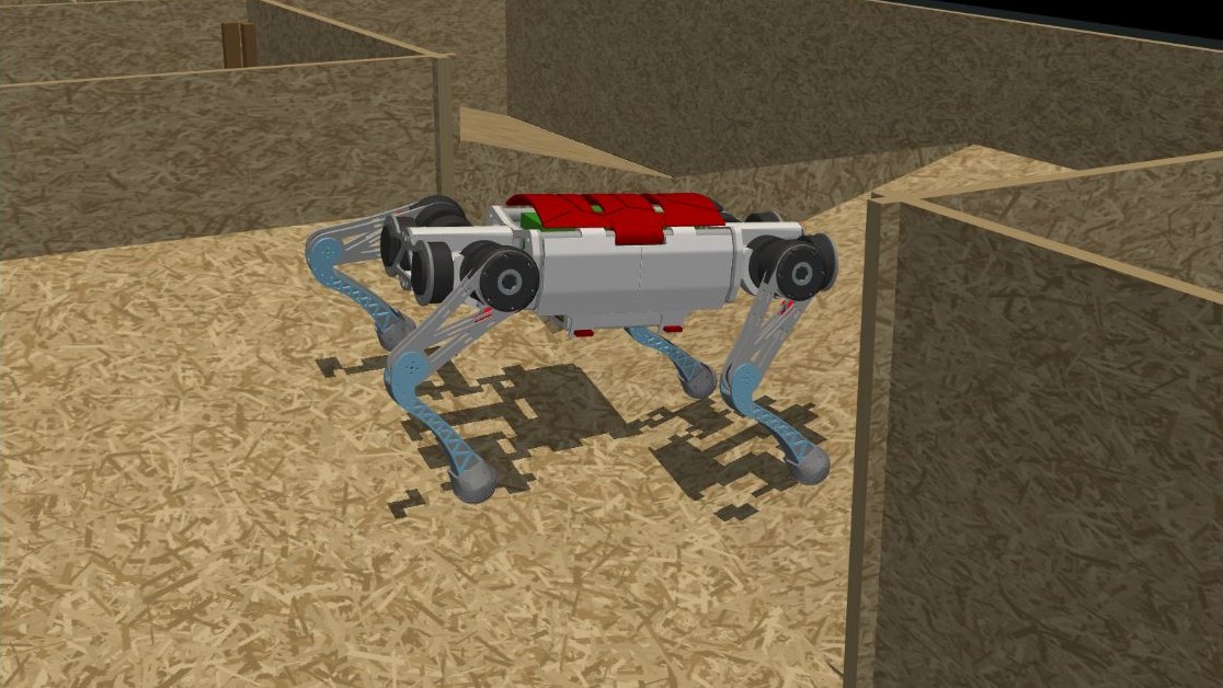 Testudog standing in a simulated reconstruction of the competition field